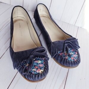 Marc Jacobs Floral Suede Driving Moccasins Blue 38